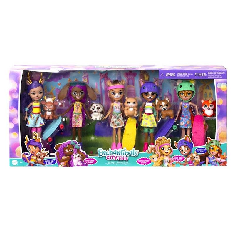 Enchantimals City Skaters Pack 5 Muñecas + mascotas