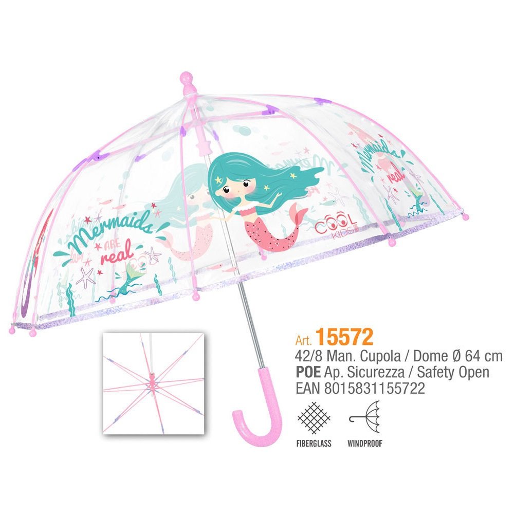 Paraguas Infantil Transparente Sirena 42cm