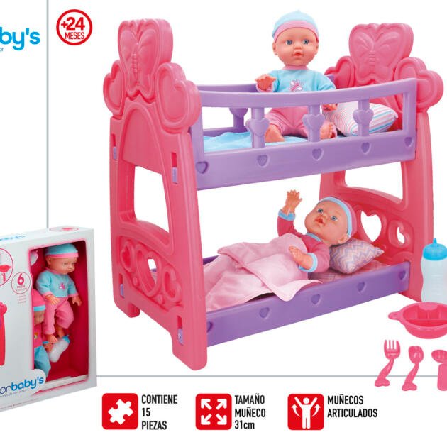 Set Bebés Blanditos Gemelos con cuna y accesorios