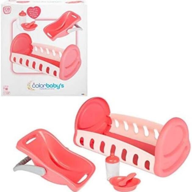 Cuna y portabebés para muñecas c/accesorios