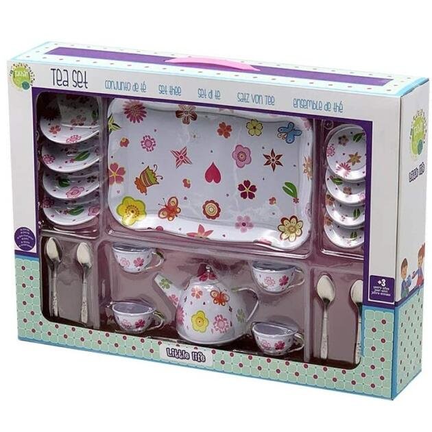 Juego de Té Rosa con Bandeja de Acero con 19 piezas