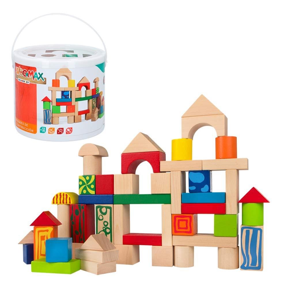 WOOMAX- Cubo 50 Bloques De Madera Natural