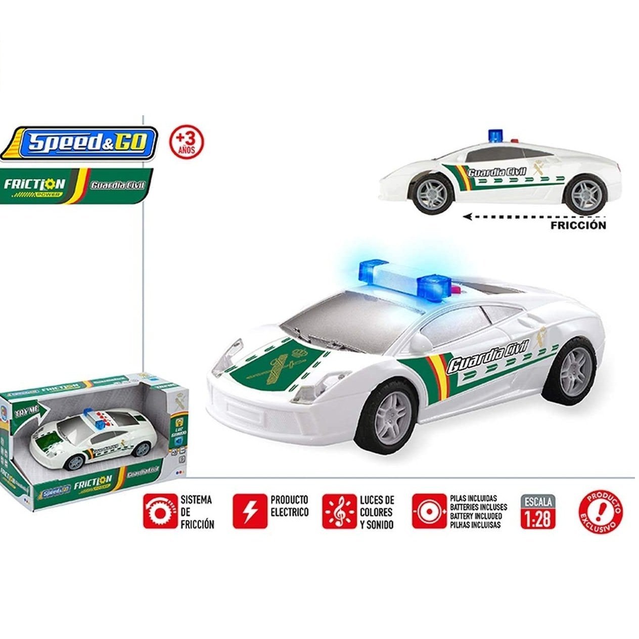 Color Baby- Coche Guardia Civil fricción luz-Sonido 15 Cm