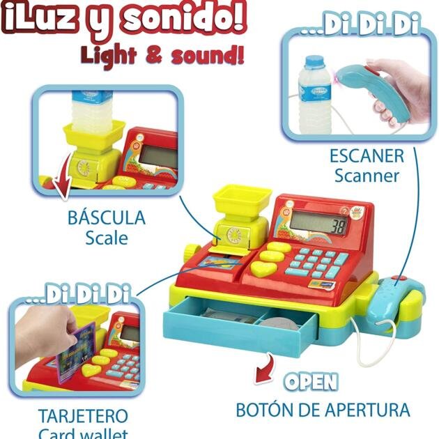 Caja registradora con luz, sonido y calculadora