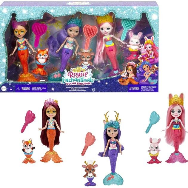 Enchantimals Pack 3 Amigas sirenas Muñecas con mascotas y accesorios
