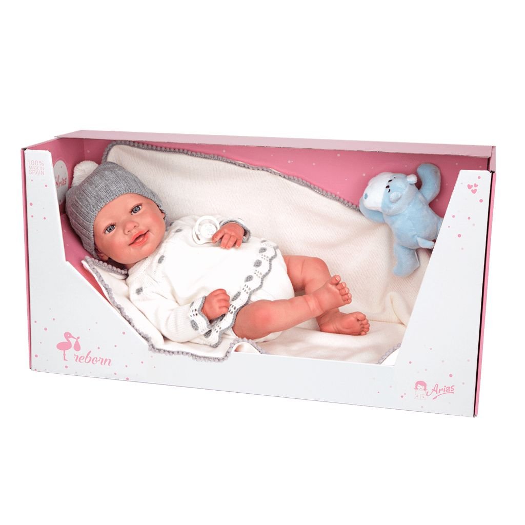 Bebé Reborn Martín con manta y peluche
