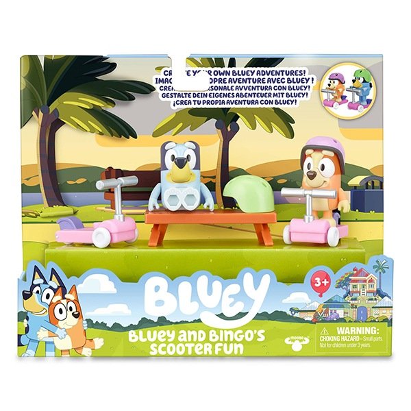Bluey y Bingo en su patinete