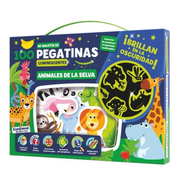 MALETIN 100 PEGATINAS LUMINESCENTES - ANIMALES EN LA SELVA