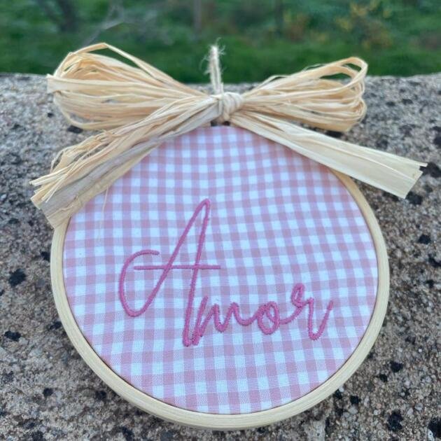 Bastidor 10cm Personalizado - Vichy Rosa_Amor