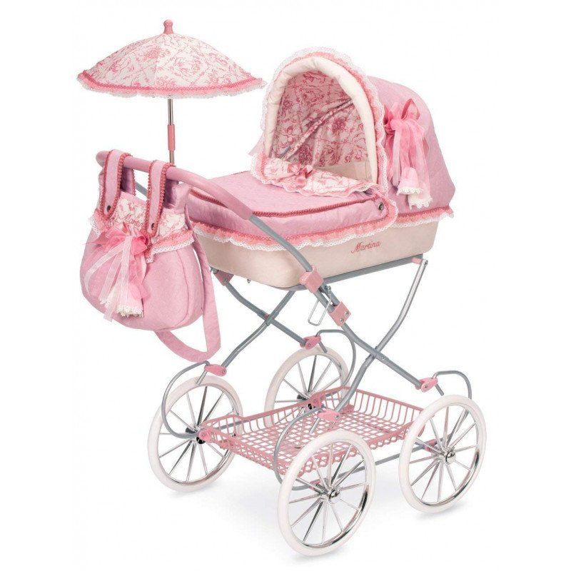 Carrito de muñecas rosa plegable Martina