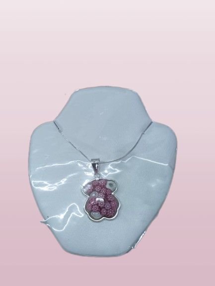 COLGANTE OSO ROSA PLATA 925 MLS