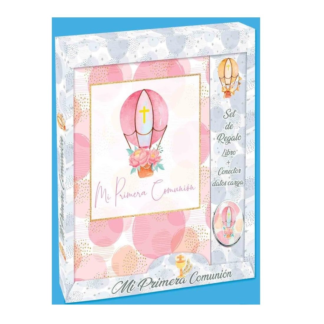 Libro de Comunión + Multicargador Globo Rosa
