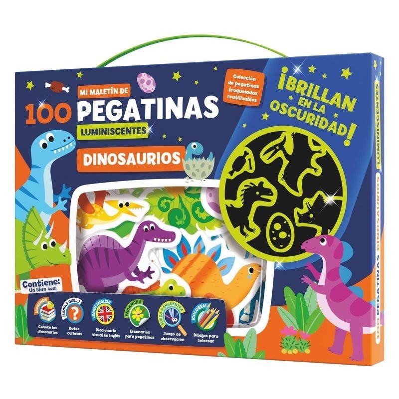 MALETIN 100 pegatinas DINOSAURIOS Luminiscentes