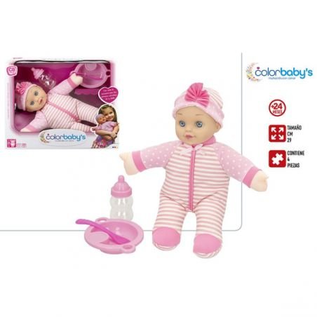 Muñeca 29 cm con biberon y tazon