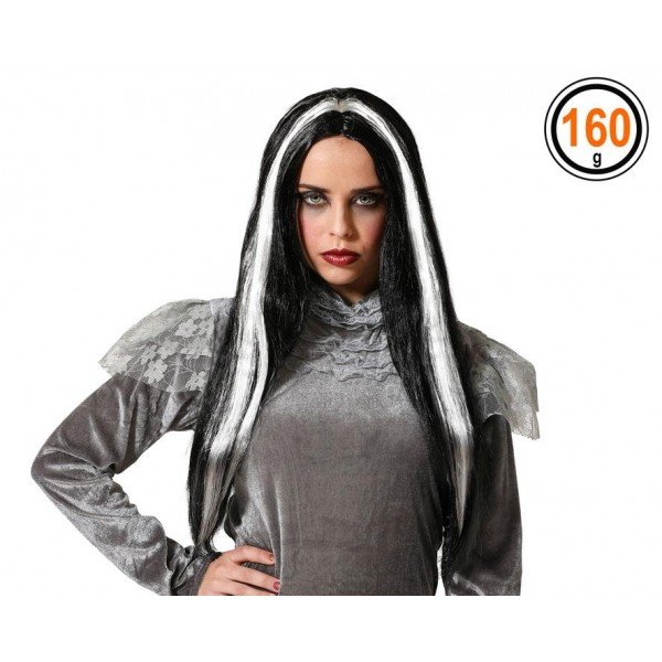 Peluca Larga Negra mechas Blancas