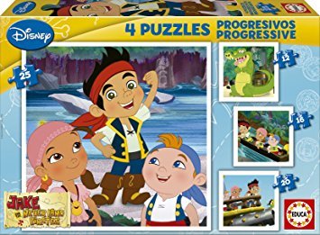 4 Puzzles Progresivos Jake el Pirata. Educa