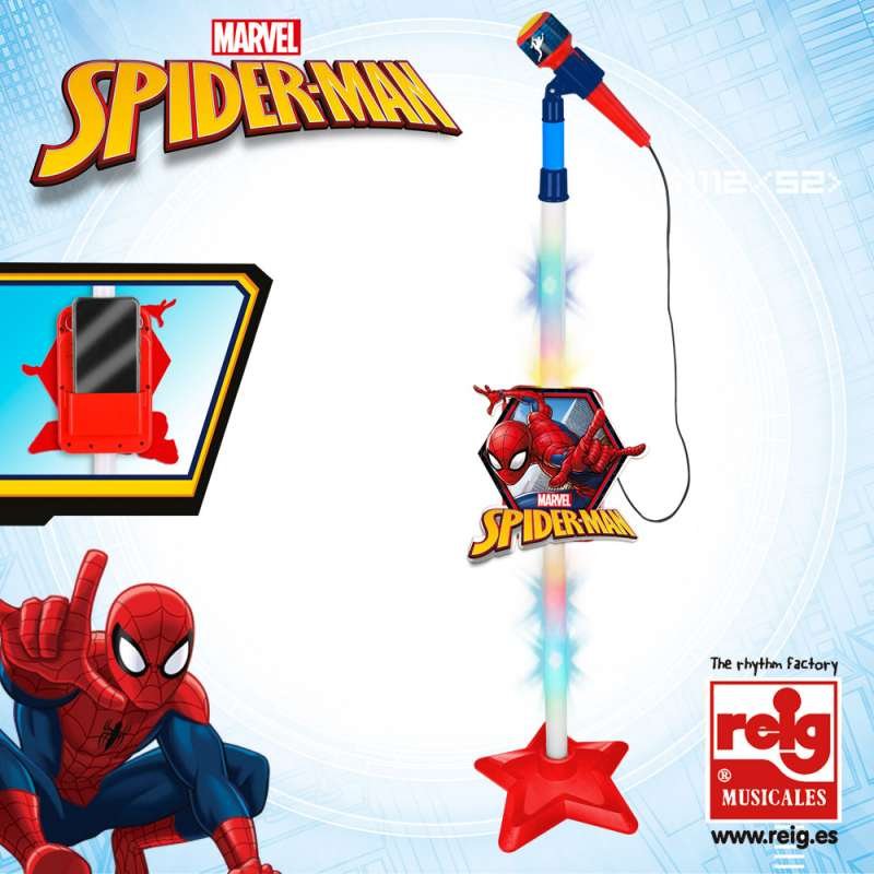 Spiderman- Micrófono de pie con Amplificador y Entrada Mp3